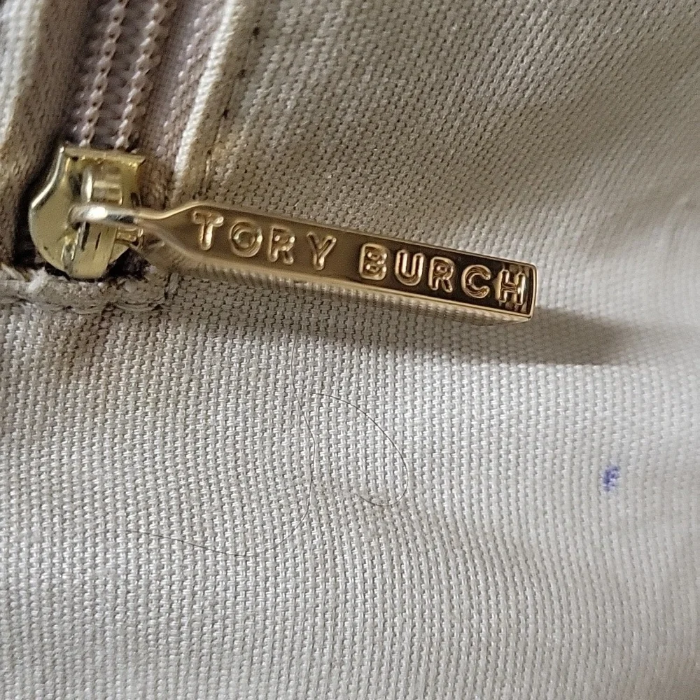 Tory Burch Ella Purple and Green Striped Tote Bag